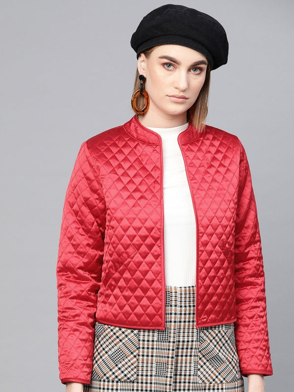 Women's Red Front Open Quilted Jacket - SASSAFRAS