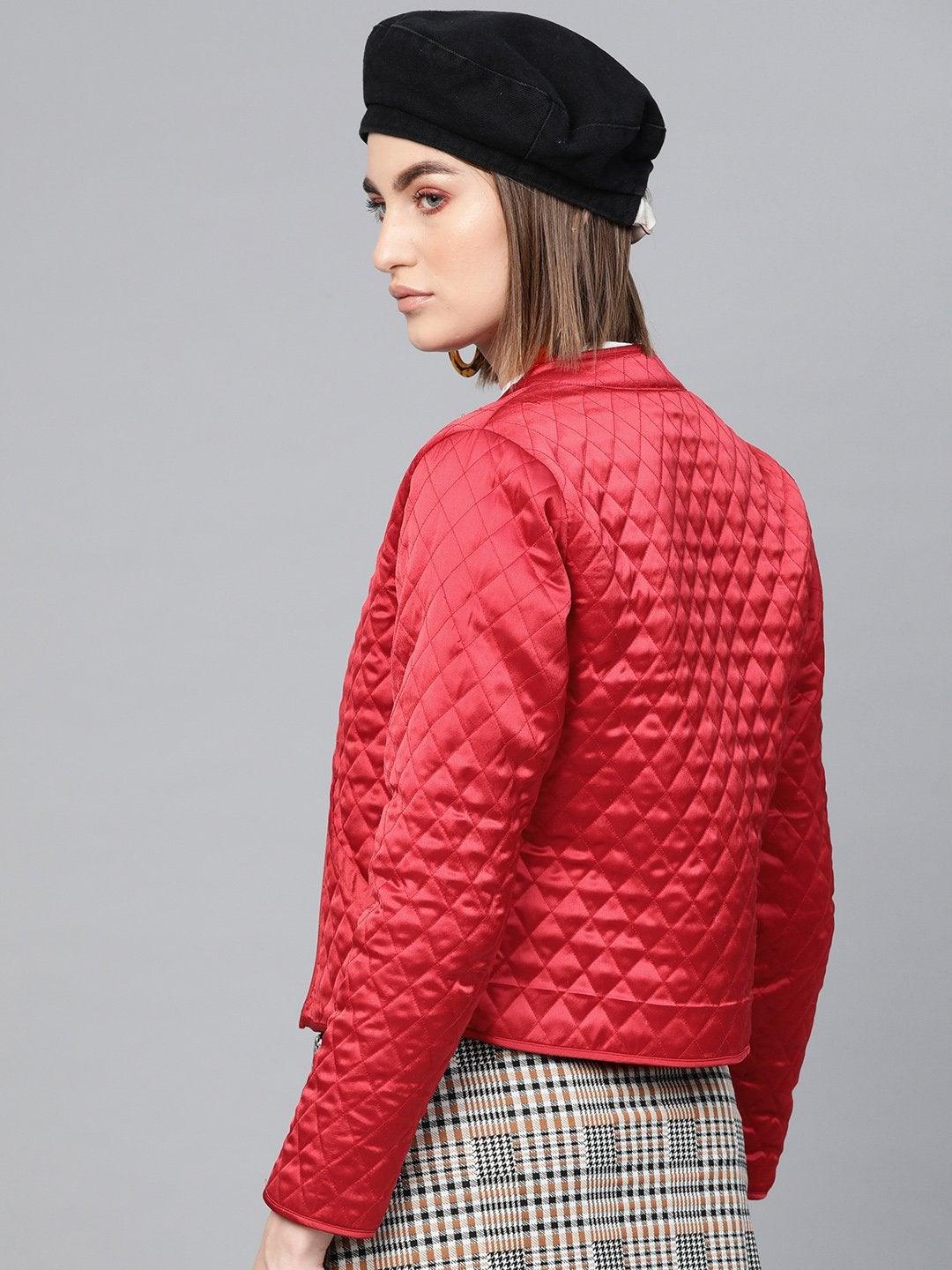 Women's Red Front Open Quilted Jacket - SASSAFRAS - Indiakreations