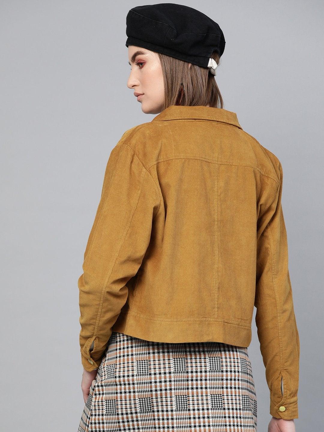 Women's Brown Corduroy Bomber Jacket - SASSAFRAS - Indiakreations