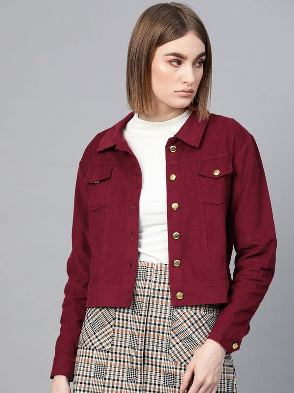 Women's Maroon Corduroy Bomberjacket - SASSAFRAS