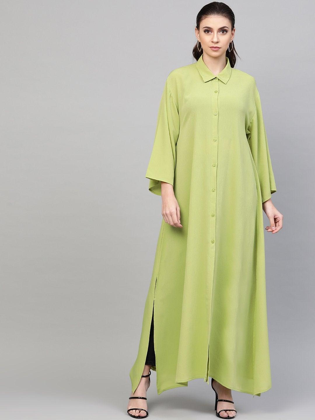 Women's Mint Green Button Placket Longline Shrug - SASSAFRAS - Indiakreations