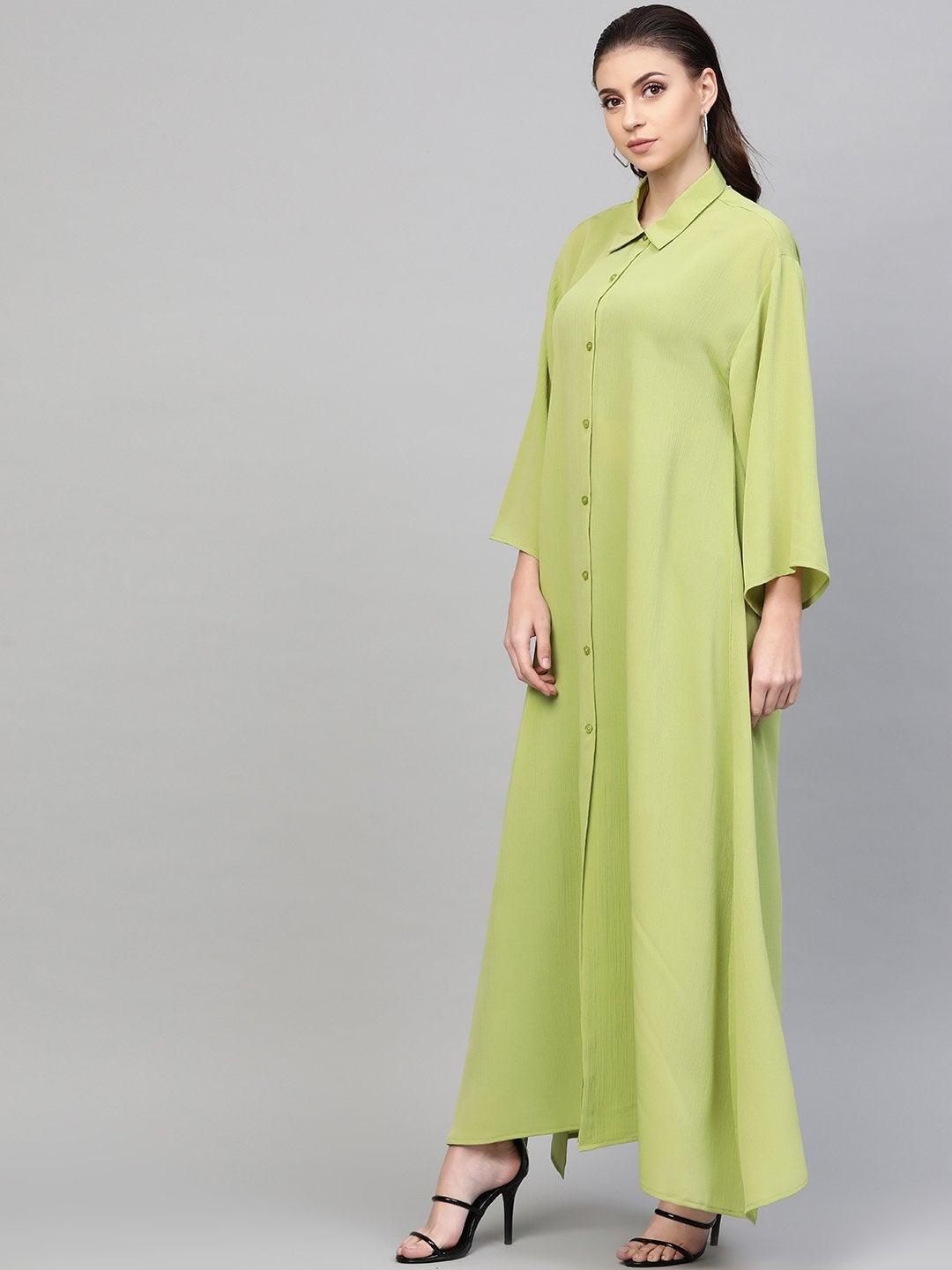 Women's Mint Green Button Placket Longline Shrug - SASSAFRAS - Indiakreations