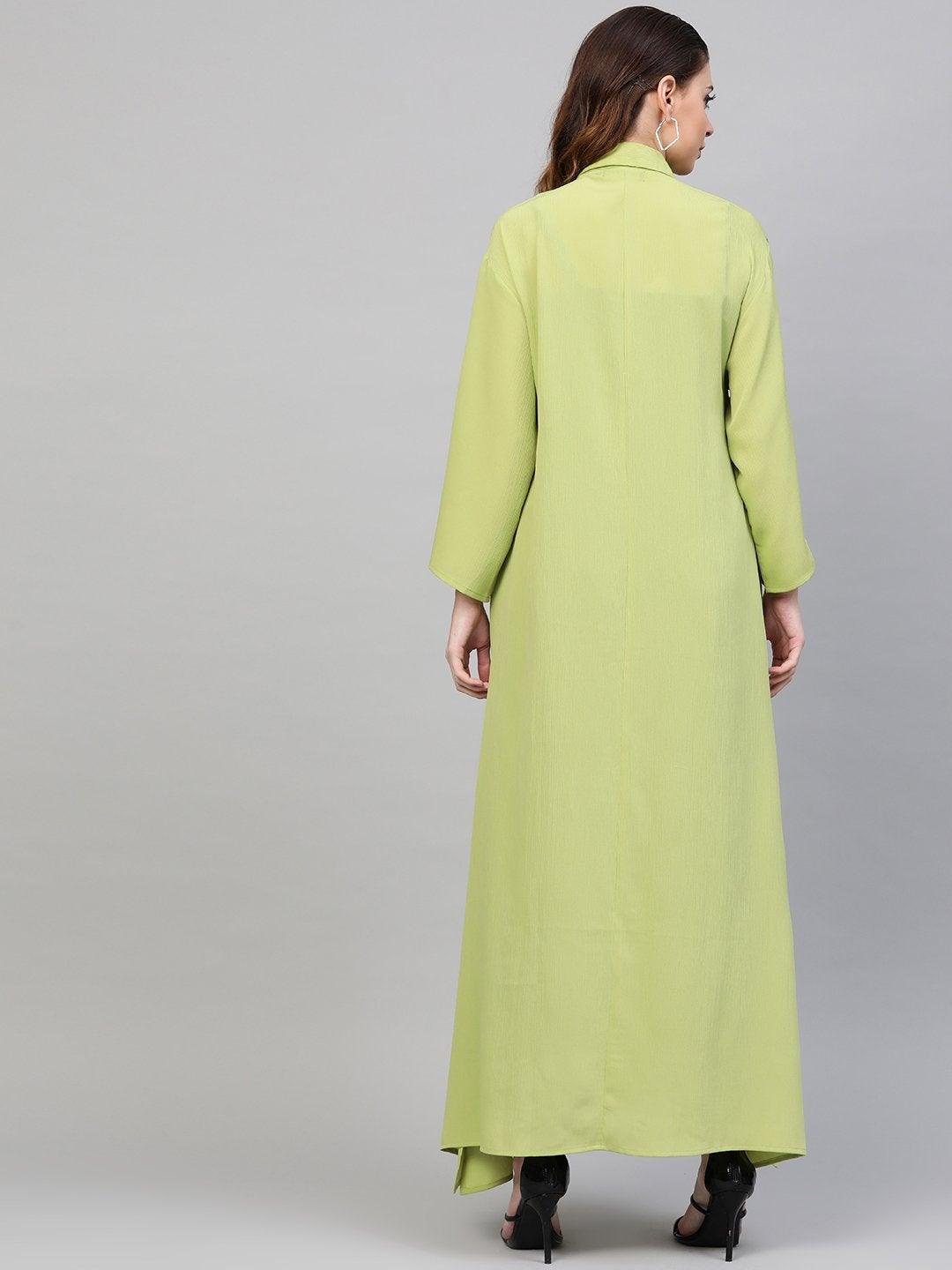 Women's Mint Green Button Placket Longline Shrug - SASSAFRAS - Indiakreations