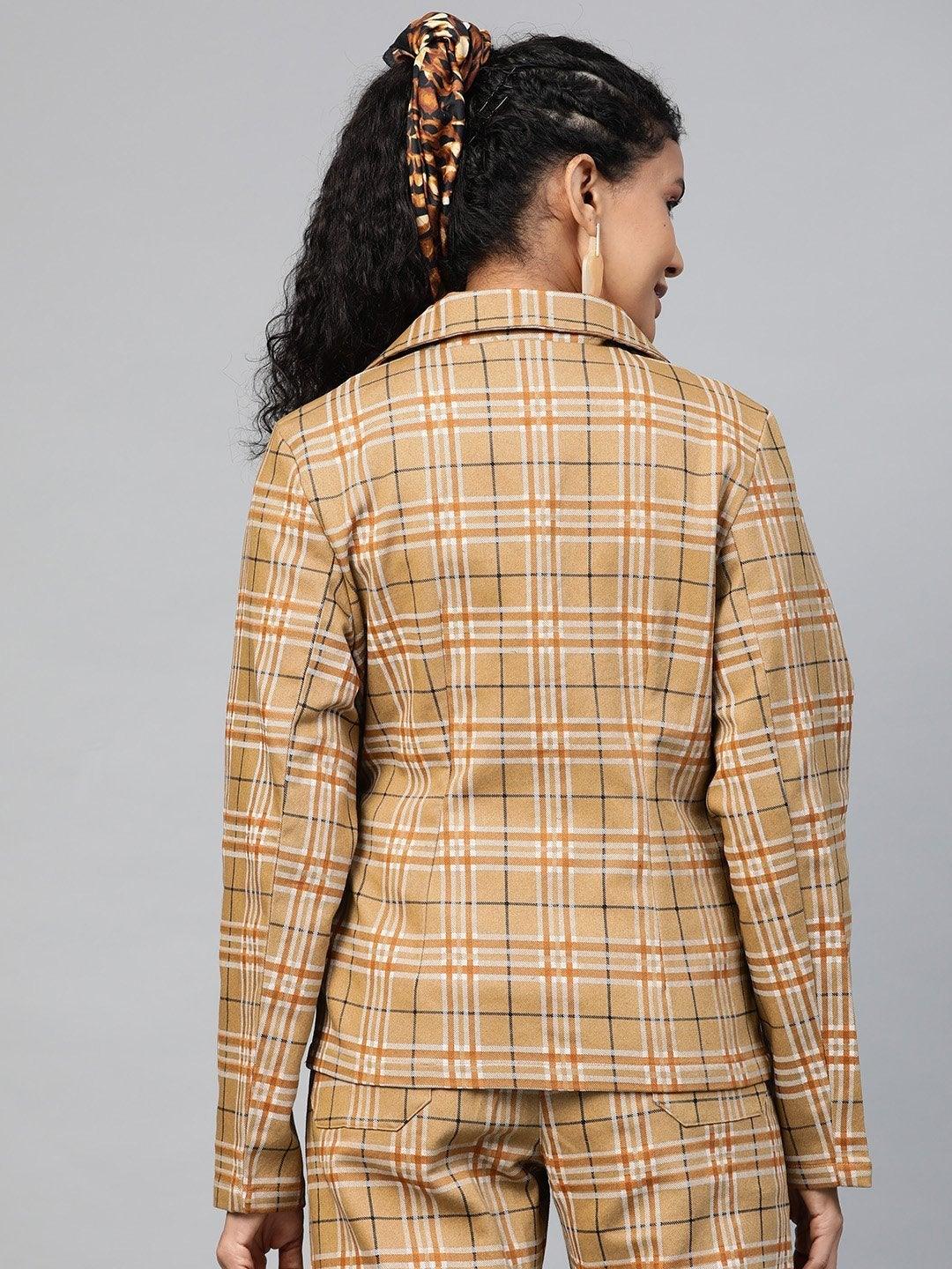 Women's Beige Check Wrap Twill Blazer - SASSAFRAS - Indiakreations