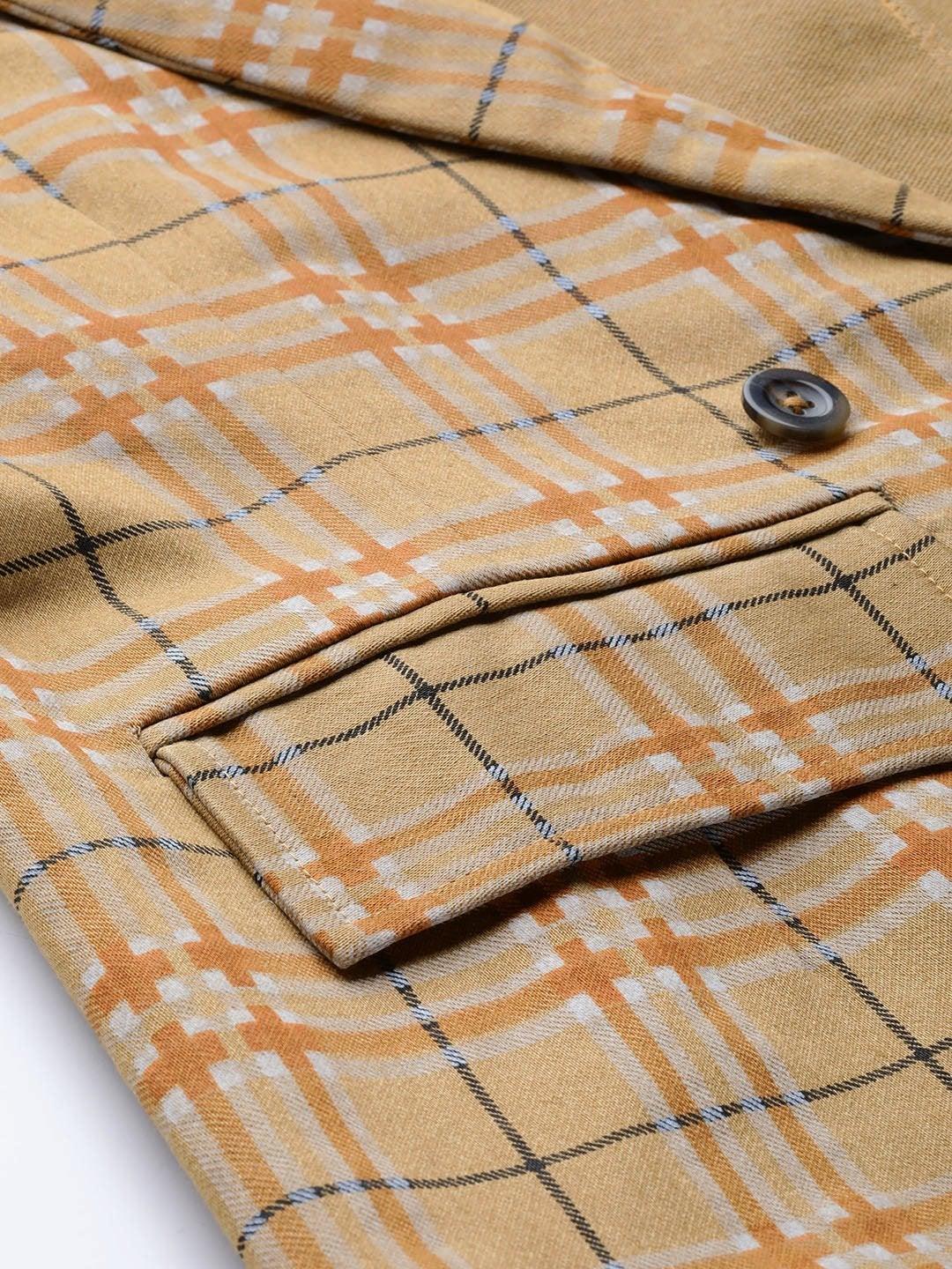 Women's Beige Check Wrap Twill Blazer - SASSAFRAS - Indiakreations