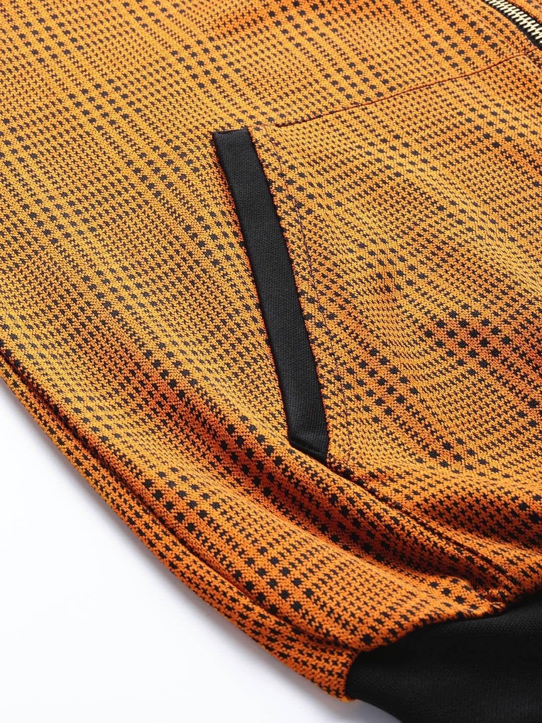 Women's Mustard Jacquard Check Bomber Jacket - SASSAFRAS - Indiakreations