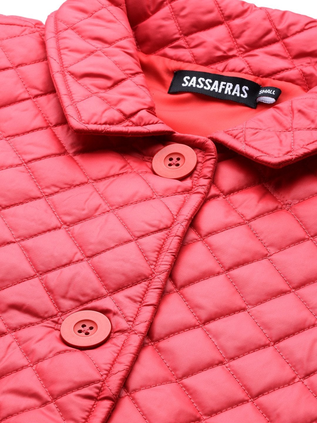 Women's Red Collared Quilted Puffer Jacket - SASSAFRAS - Indiakreations