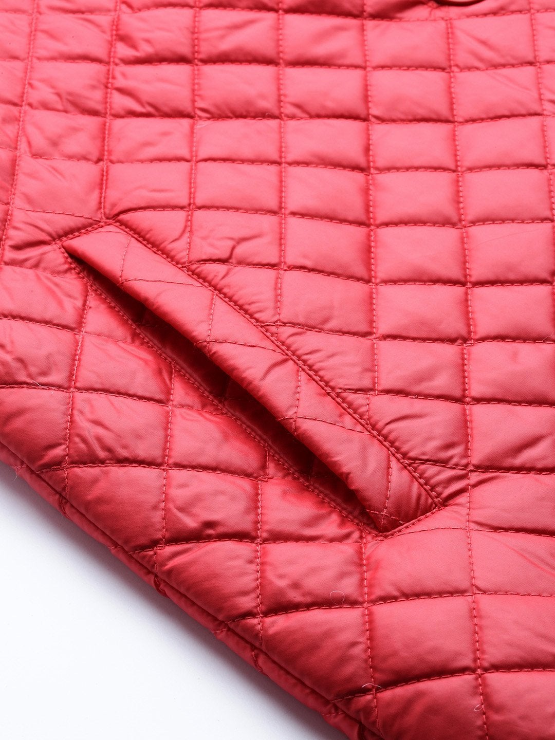 Women's Red Collared Quilted Puffer Jacket - SASSAFRAS - Indiakreations