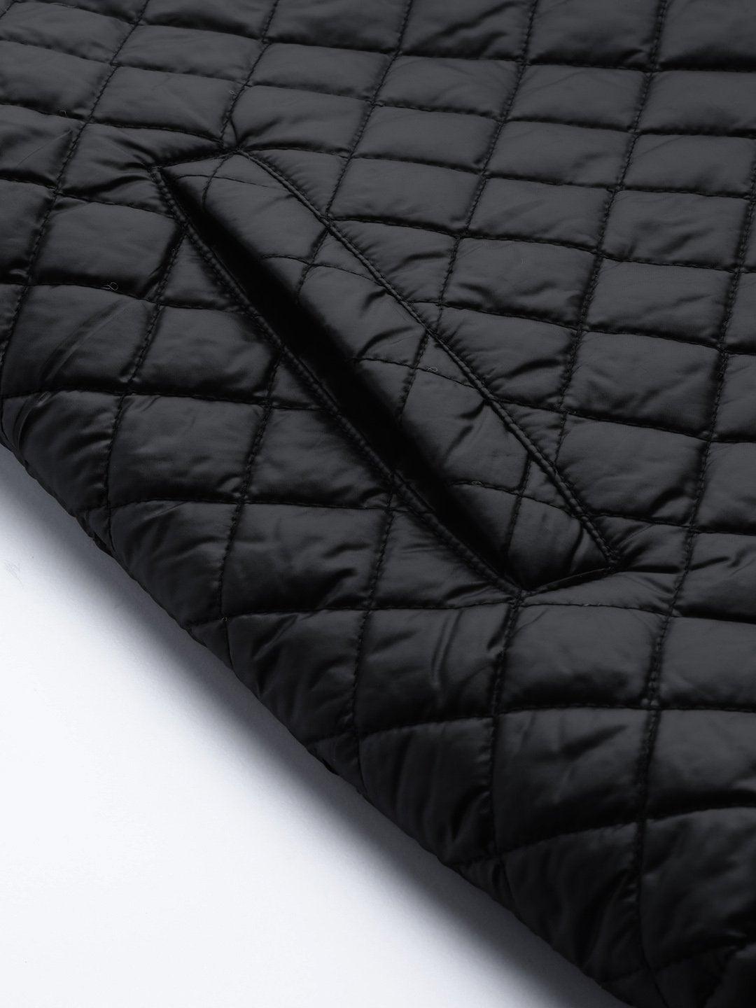 Women's Black Collared Quilted Puffer Jacket - SASSAFRAS - Indiakreations