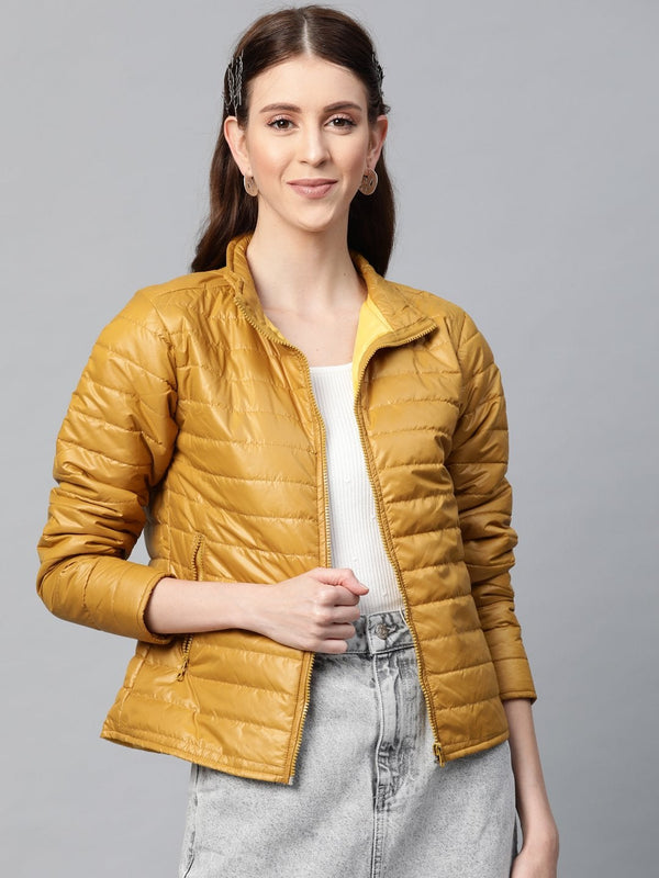 Women's Mustard Zip-Pocket Quilted Puffer Jacket - SASSAFRAS