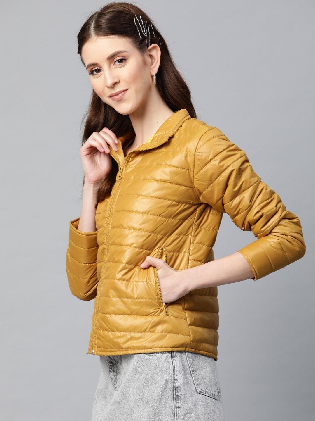 Women's Mustard Zip-Pocket Quilted Puffer Jacket - SASSAFRAS - Indiakreations