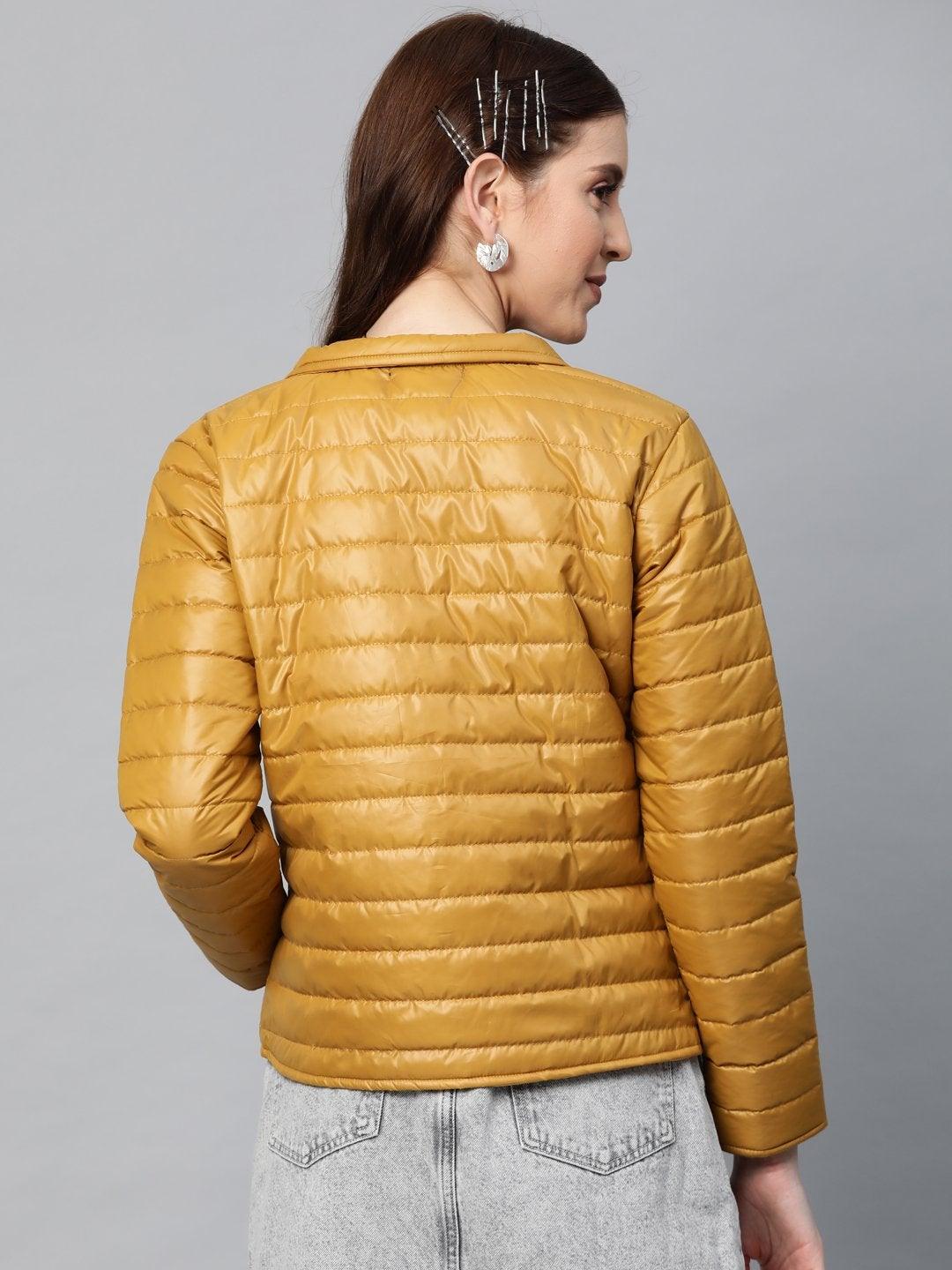 Women's Mustard Zip-Pocket Quilted Puffer Jacket - SASSAFRAS - Indiakreations