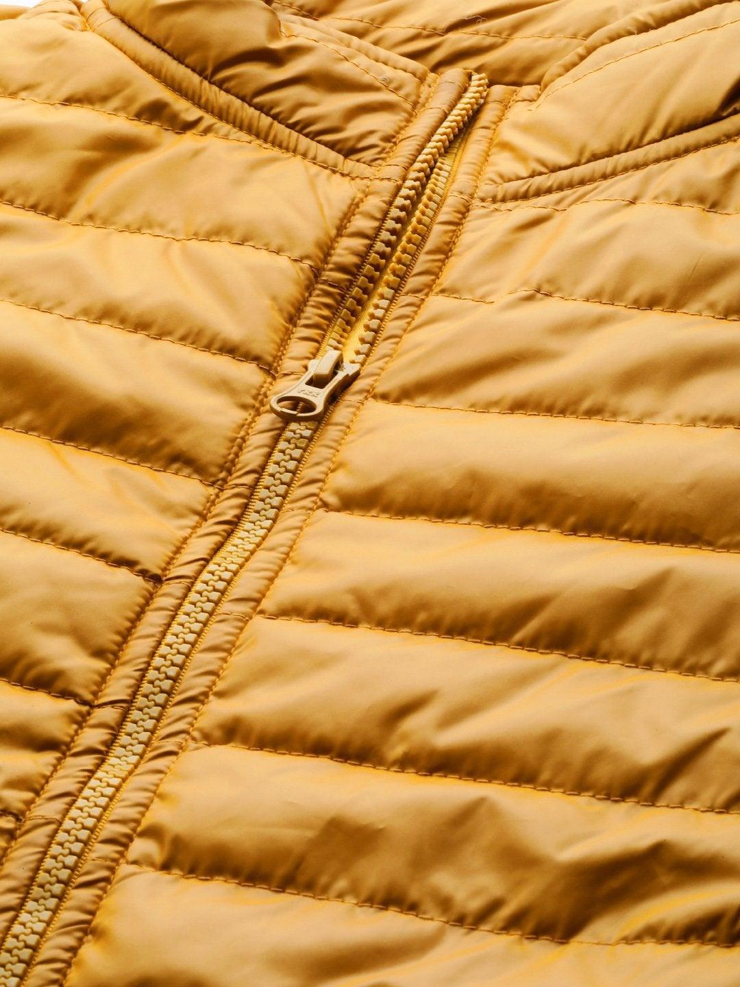 Women's Mustard Zip-Pocket Quilted Puffer Jacket - SASSAFRAS - Indiakreations