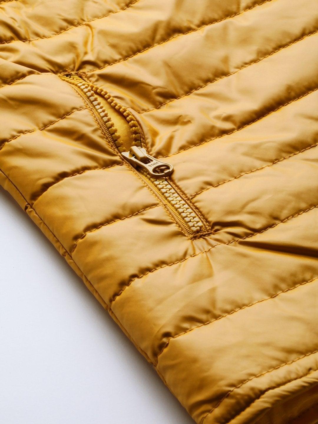 Women's Mustard Zip-Pocket Quilted Puffer Jacket - SASSAFRAS - Indiakreations