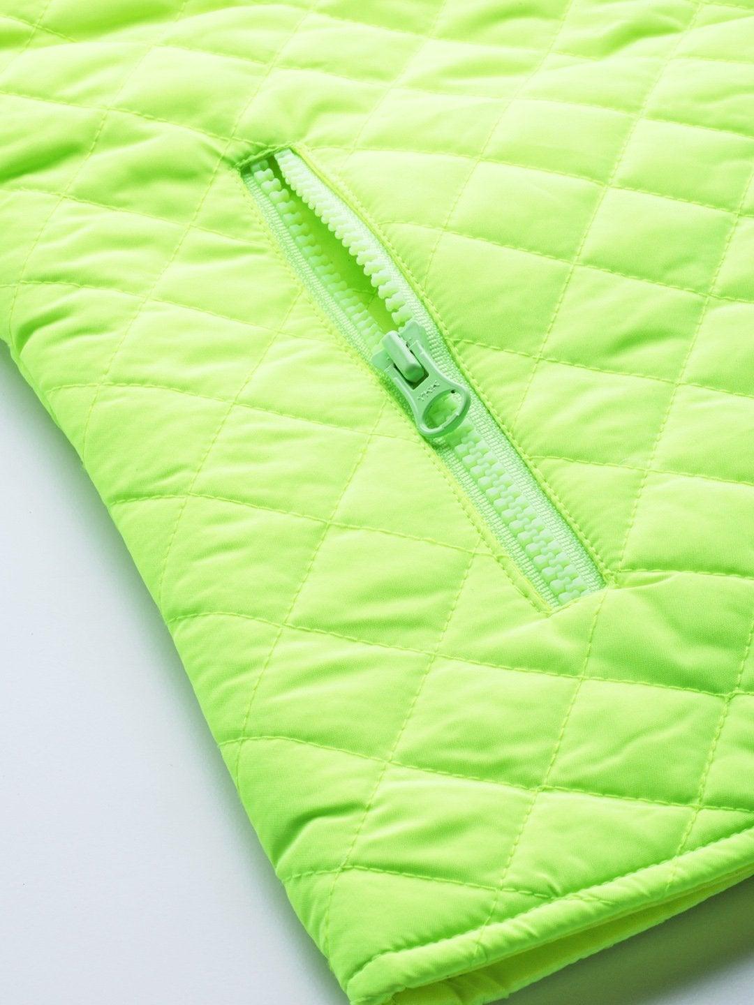 Women's Neon Green Sleeveless Quilted Puffer Jacket - SASSAFRAS - Indiakreations