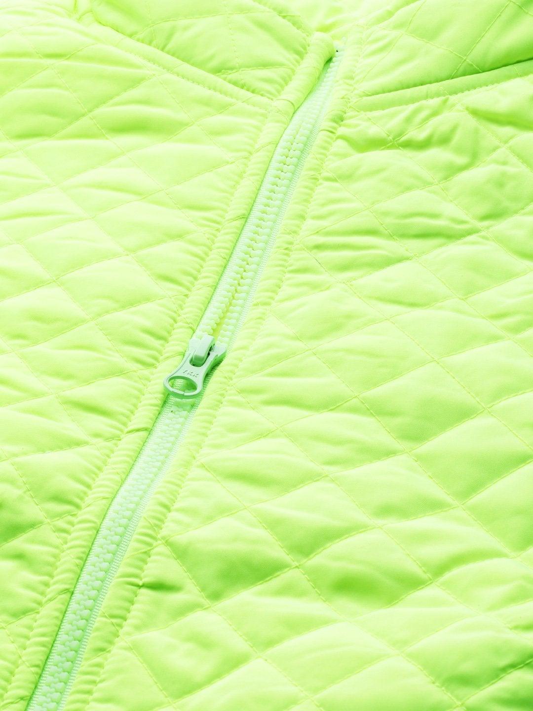 Women's Neon Green Sleeveless Quilted Puffer Jacket - SASSAFRAS - Indiakreations