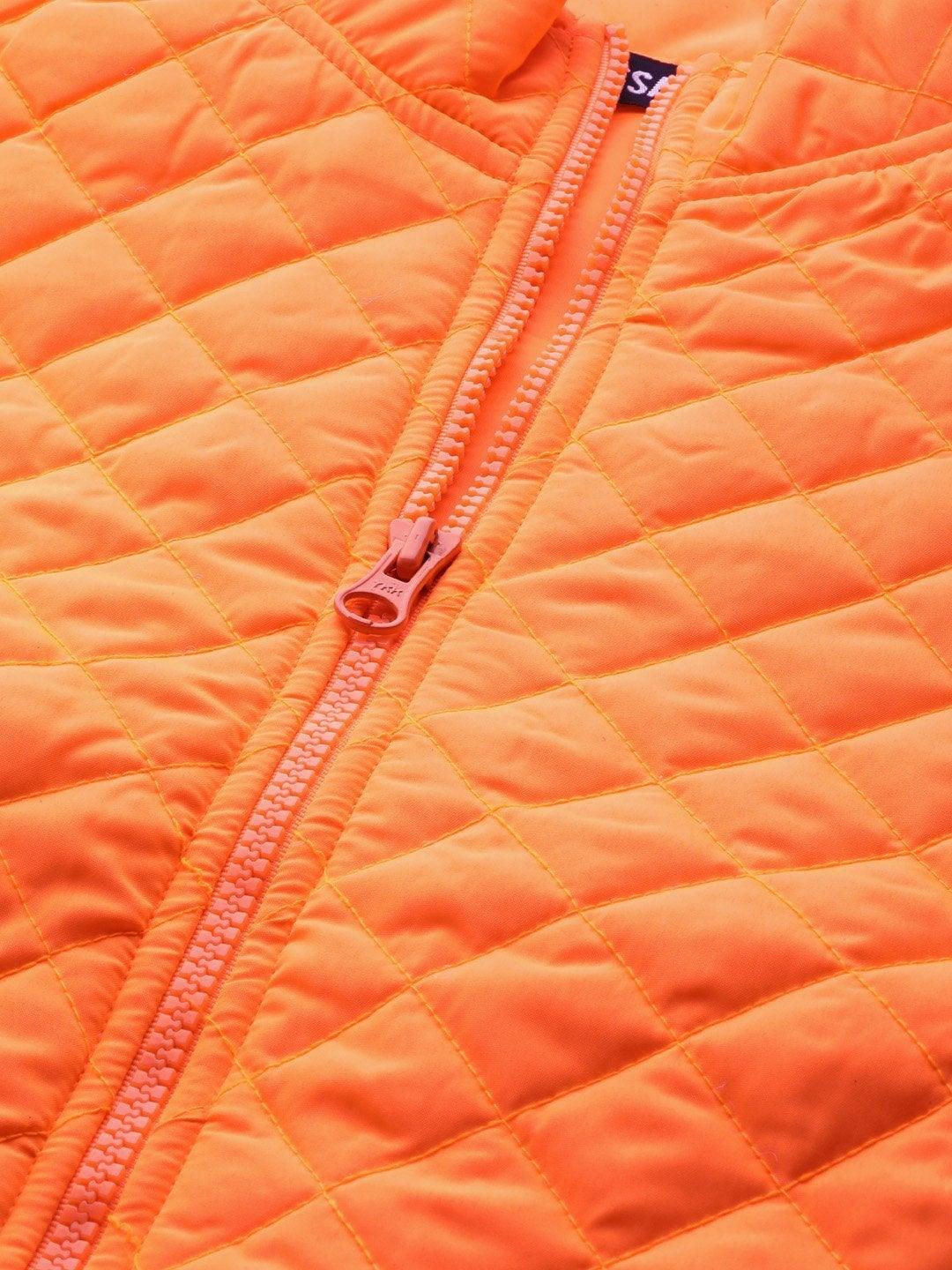 Women's Neon Orange Sleeveless Quilted Puffer Jacket - SASSAFRAS - Indiakreations