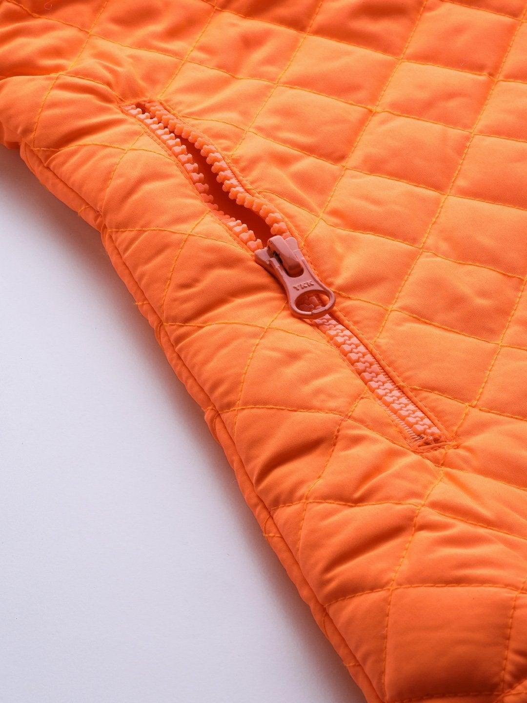 Women's Neon Orange Sleeveless Quilted Puffer Jacket - SASSAFRAS - Indiakreations