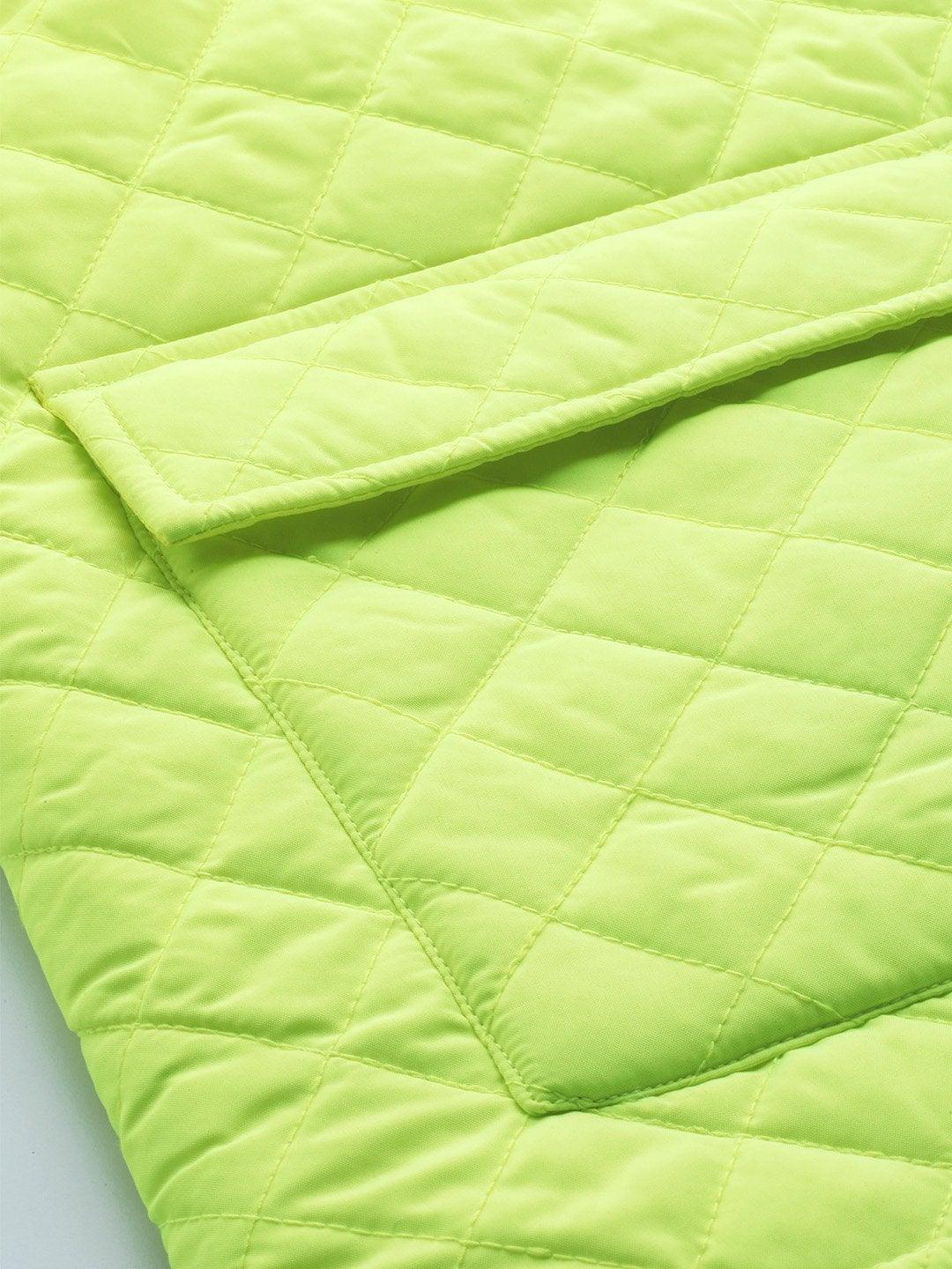 Women's Neon Green Flap Pockets Quilted Puffer Jacket - SASSAFRAS - Indiakreations