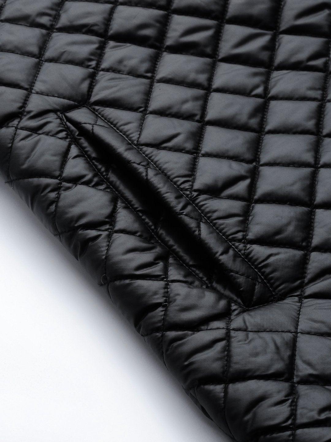 Women's Black Contrast Zipper On Sleeves Quilted Jacket - SASSAFRAS - Indiakreations