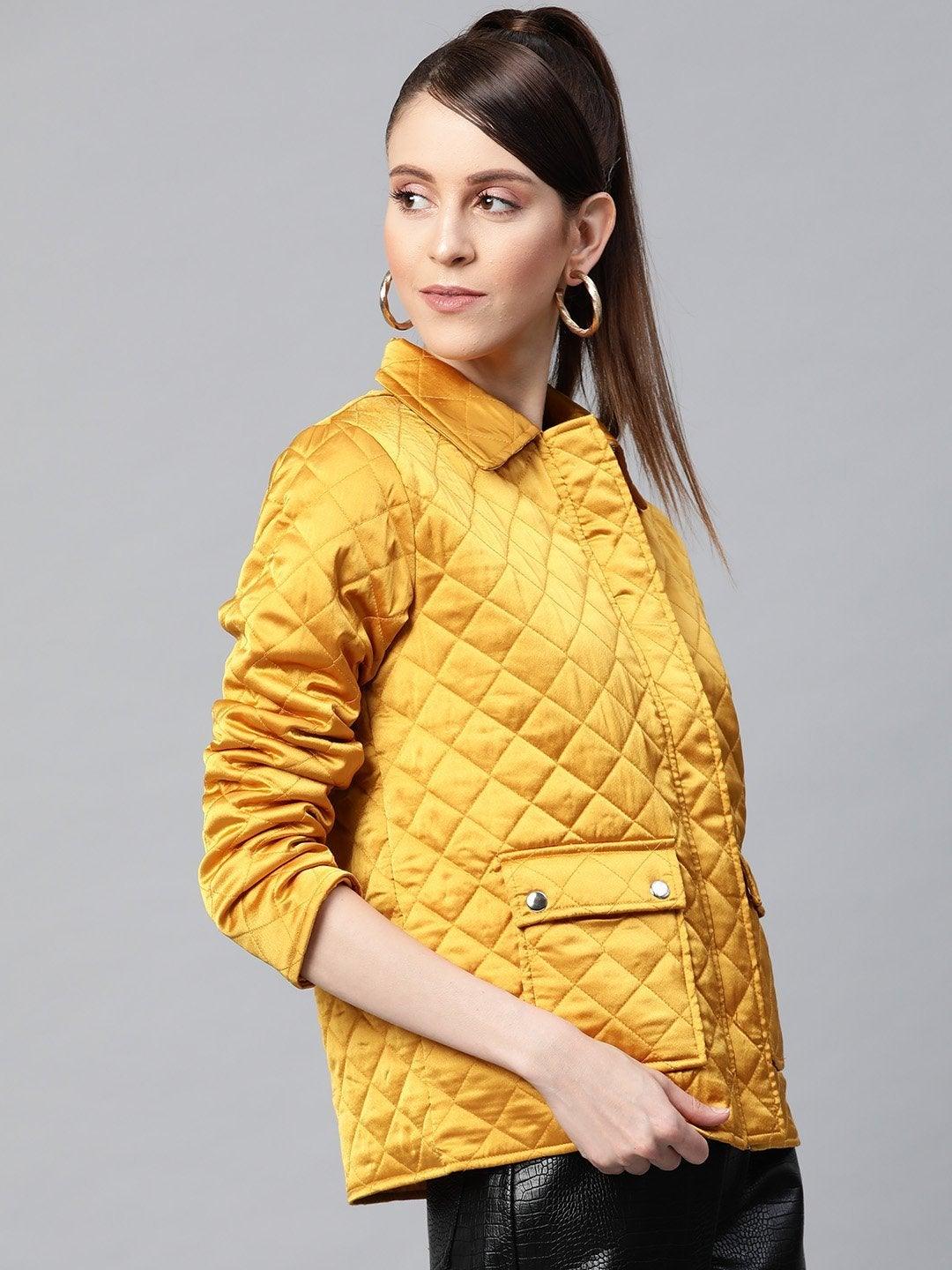 Women's Mustard Satin Quilted Jacket - SASSAFRAS - Indiakreations