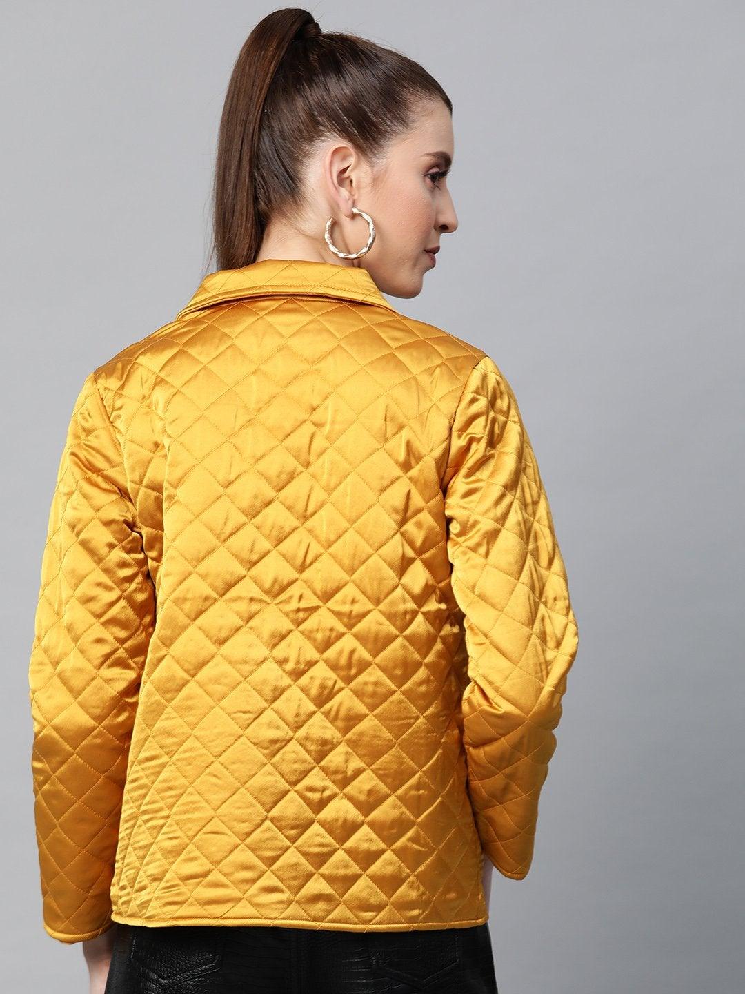 Women's Mustard Satin Quilted Jacket - SASSAFRAS - Indiakreations