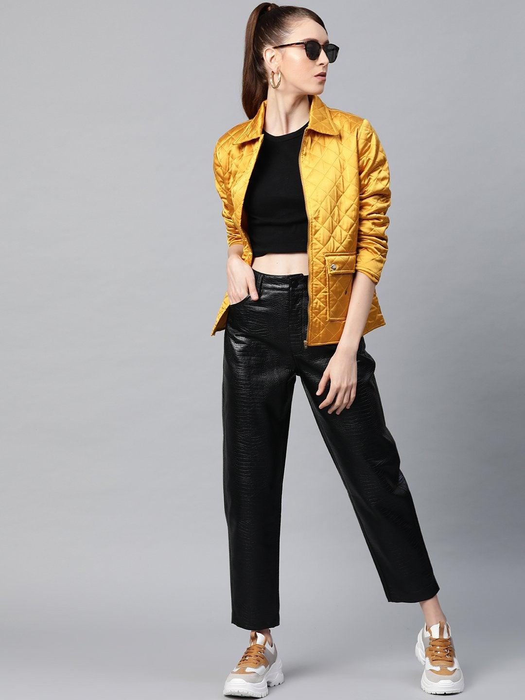 Women's Mustard Satin Quilted Jacket - SASSAFRAS - Indiakreations