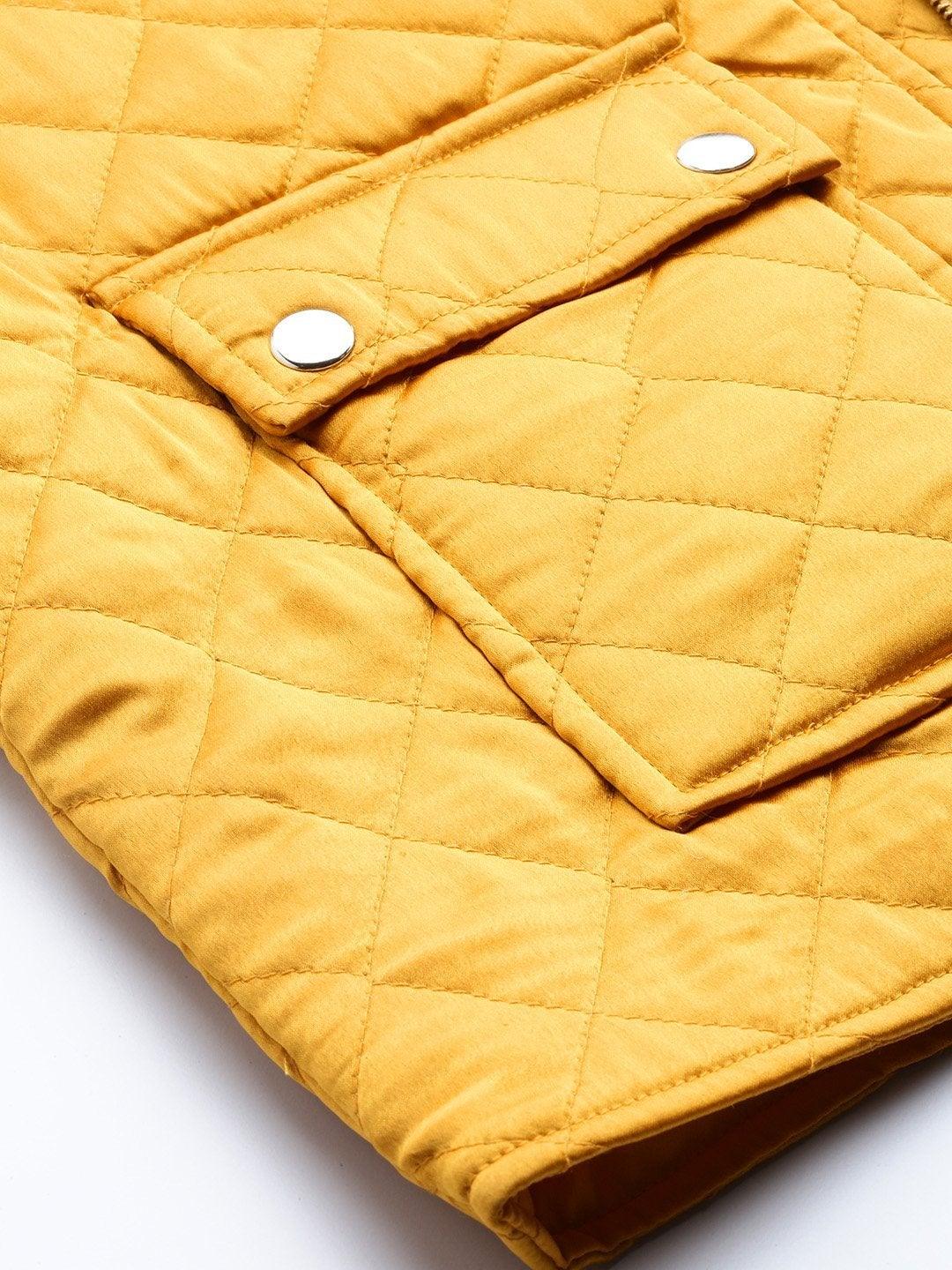 Women's Mustard Satin Quilted Jacket - SASSAFRAS - Indiakreations