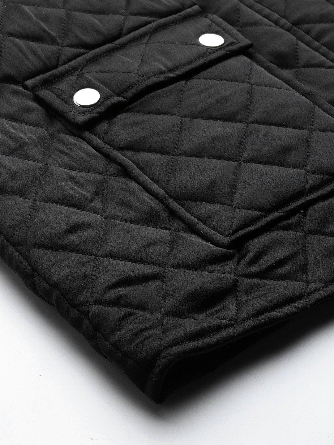 Women's Black Satin Quilted Jacket - SASSAFRAS - Indiakreations