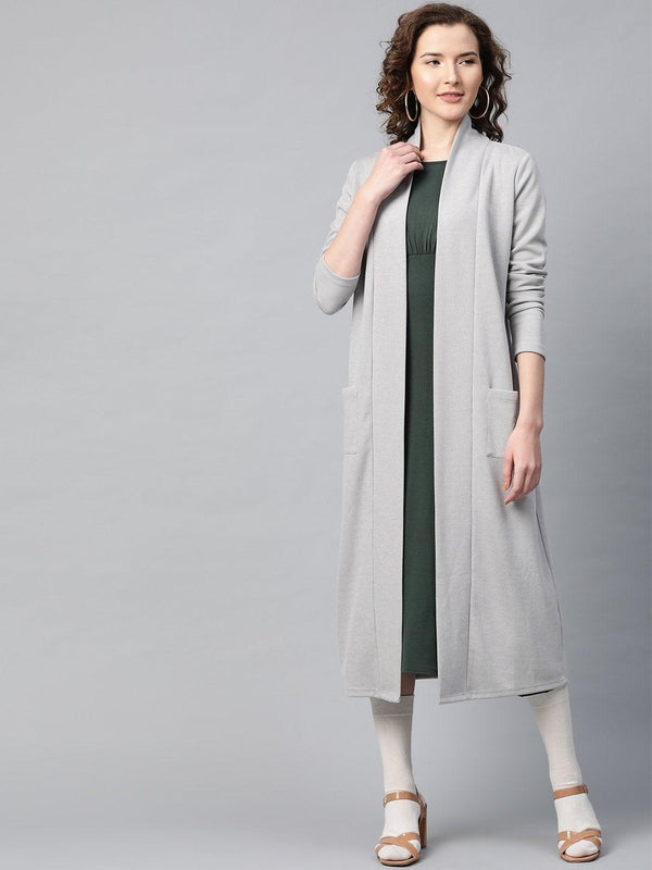 Women's Grey Rib Front Open Longline Shrug - SASSAFRAS - Indiakreations