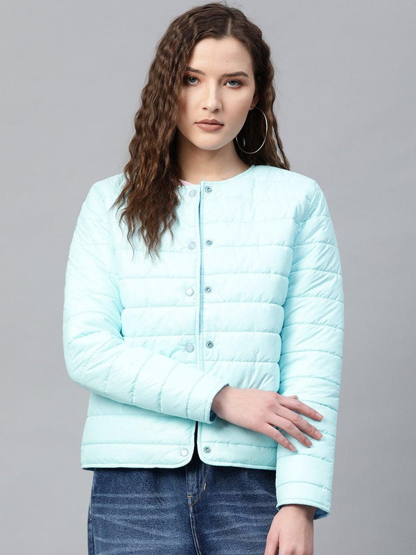 Women's Blue Snap Button Quilted Jacket - SASSAFRAS - Indiakreations