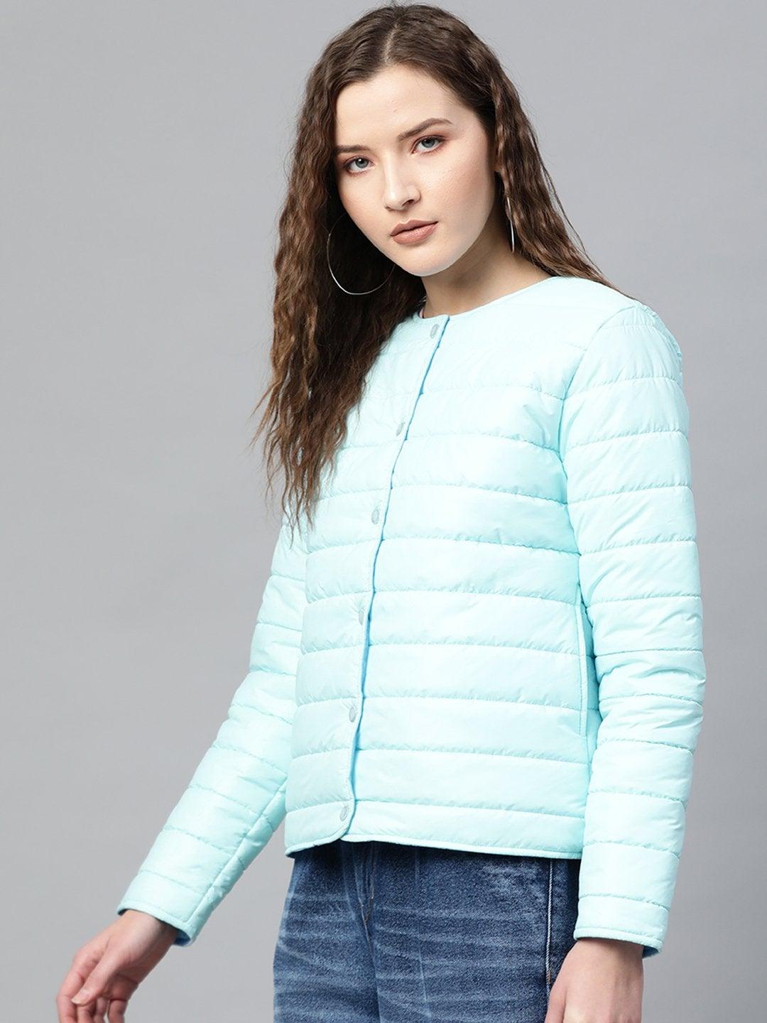 Women's Blue Snap Button Quilted Jacket - SASSAFRAS - Indiakreations