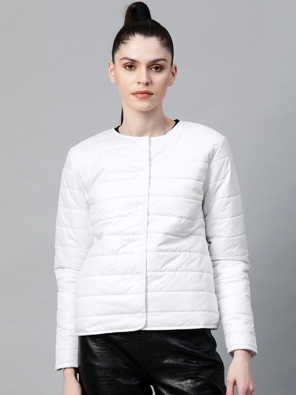 Women's White Snap Button Quilted Jacket - SASSAFRAS - Indiakreations