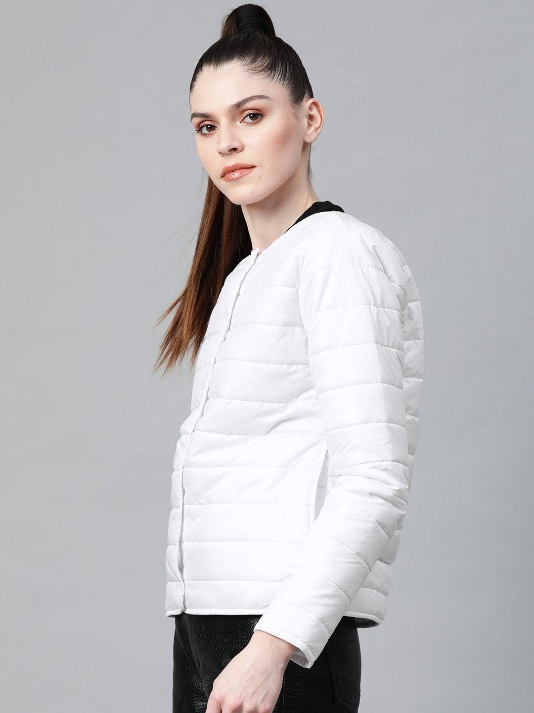 Women's White Snap Button Quilted Jacket - SASSAFRAS - Indiakreations