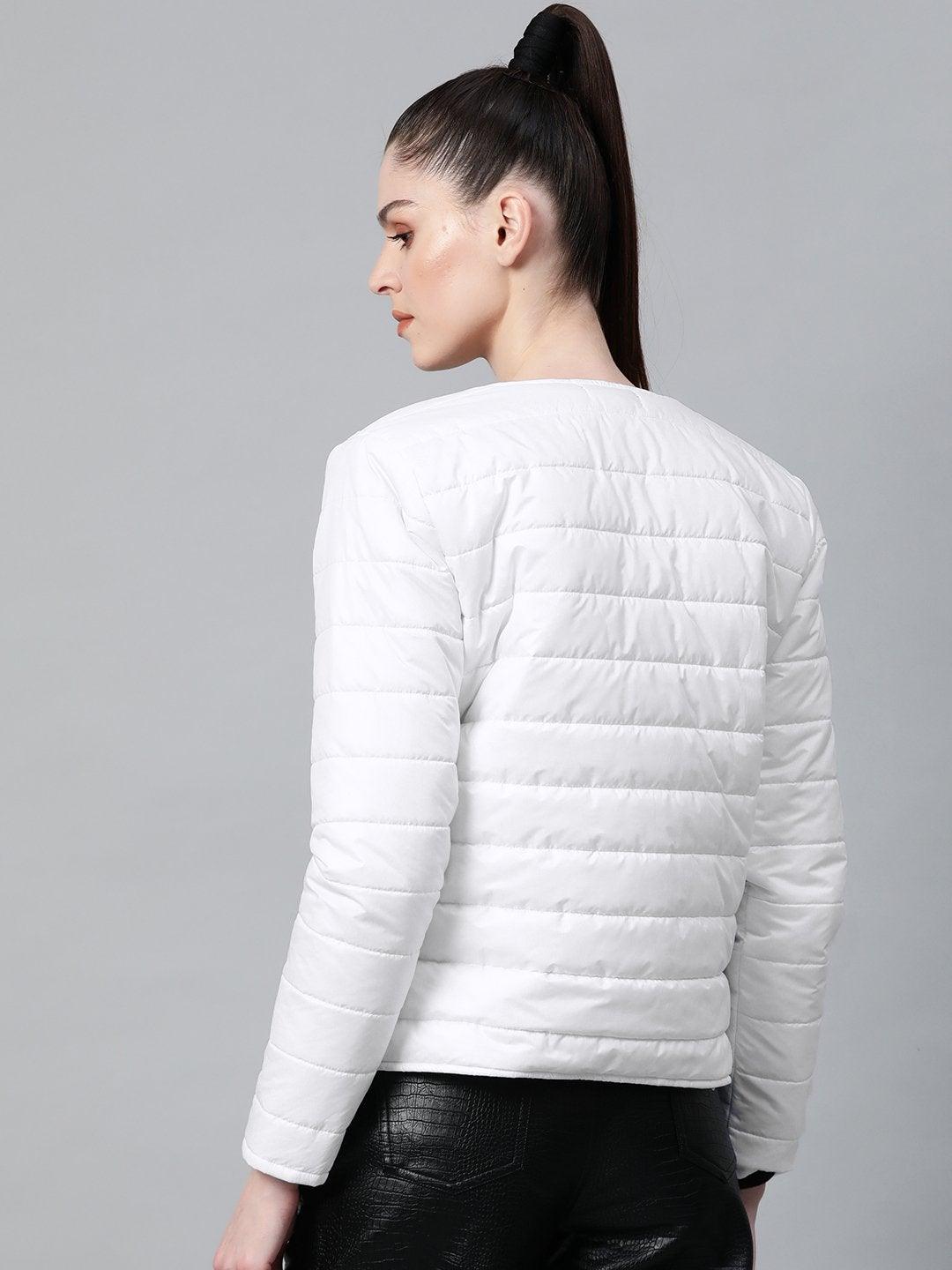 Women's White Snap Button Quilted Jacket - SASSAFRAS - Indiakreations