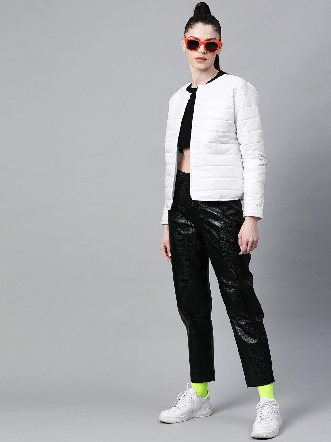 Women's White Snap Button Quilted Jacket - SASSAFRAS - Indiakreations