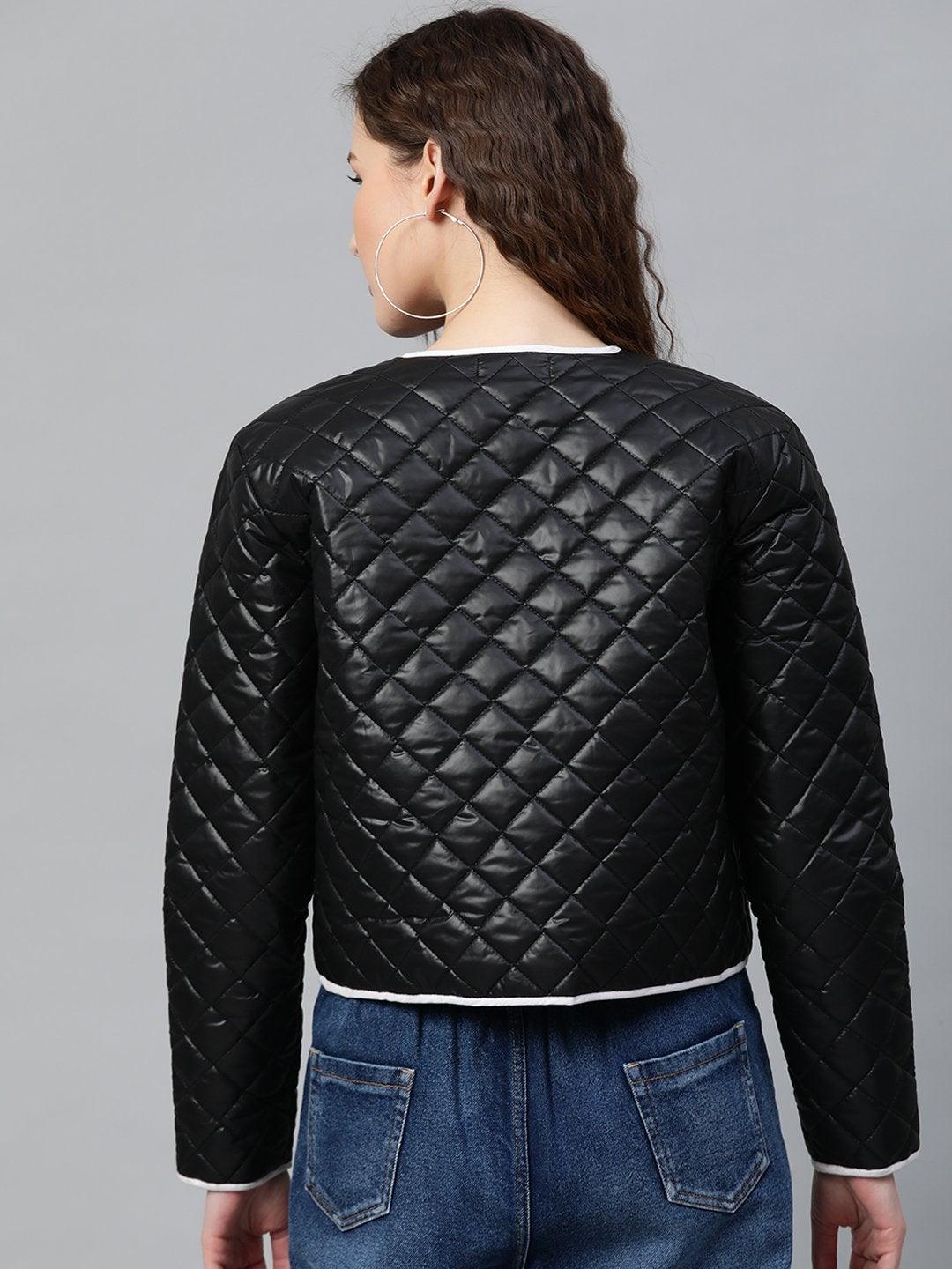 Women's Black Piping Detail Quilted Jacket - SASSAFRAS - Indiakreations