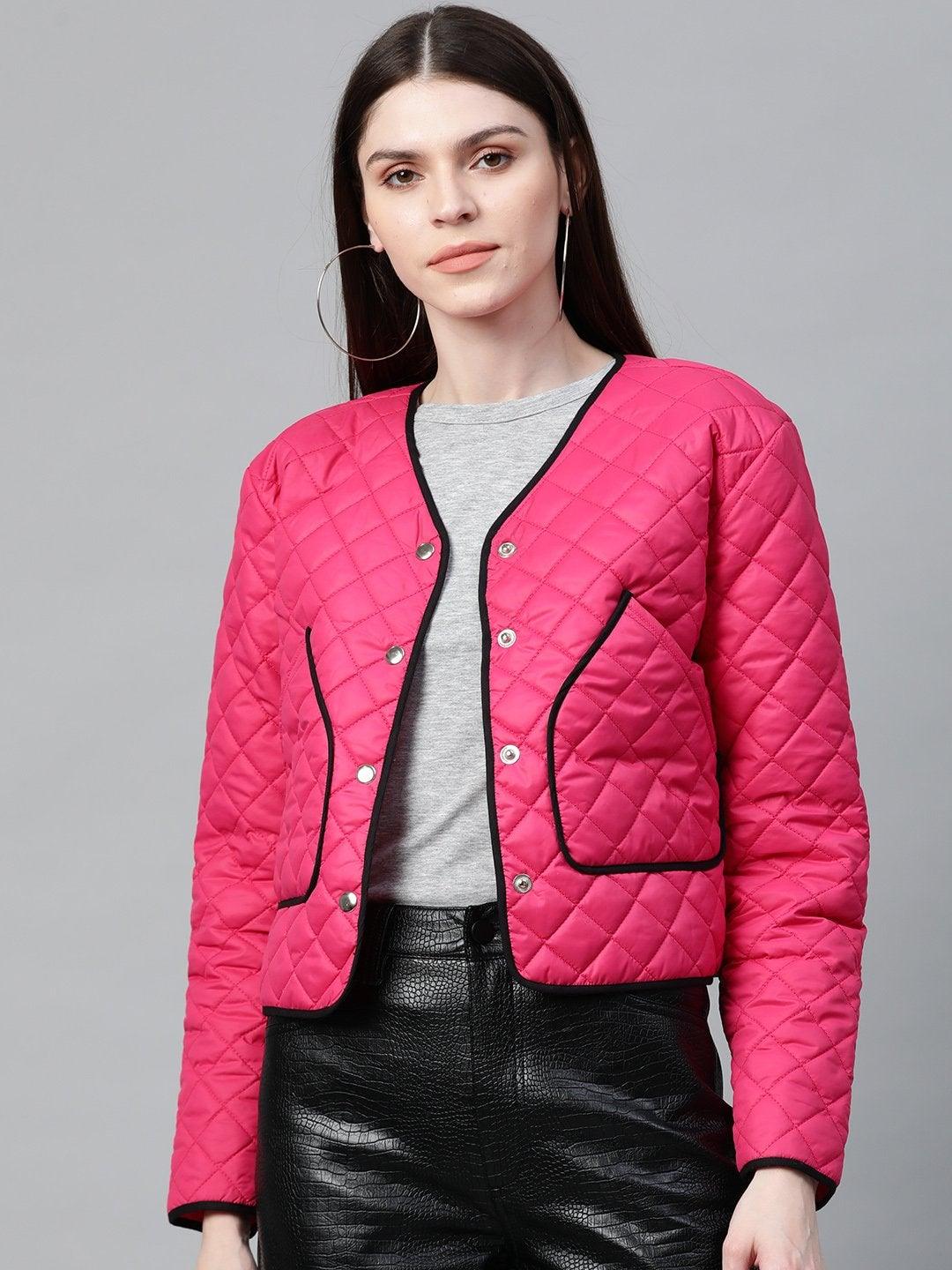 Women's Fuchsia Piping Detail Quilted Jacket - SASSAFRAS - Indiakreations