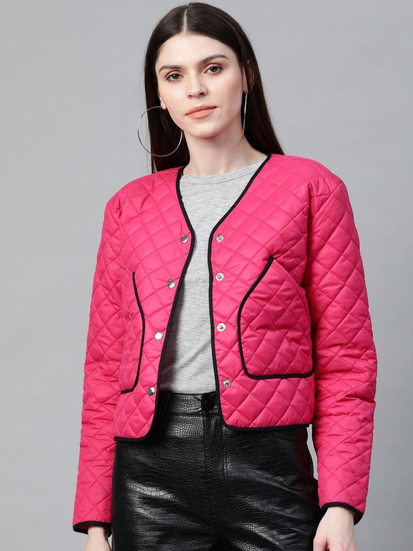 Women's Fuchsia Piping Detail Quilted Jacket - SASSAFRAS