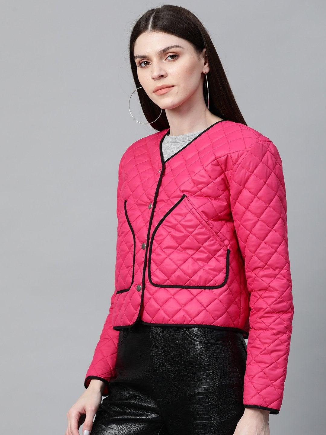 Women's Fuchsia Piping Detail Quilted Jacket - SASSAFRAS - Indiakreations