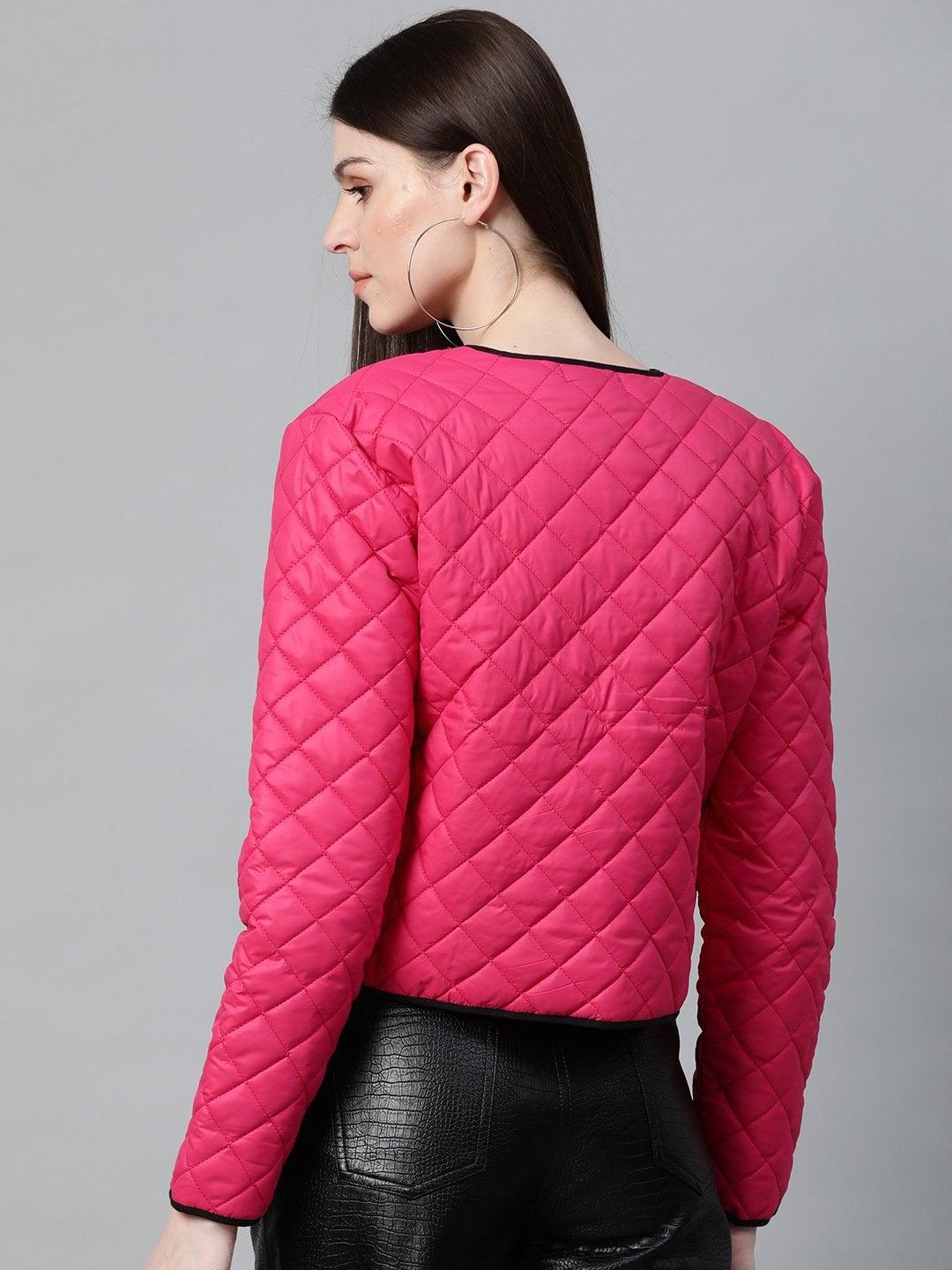 Women's Fuchsia Piping Detail Quilted Jacket - SASSAFRAS - Indiakreations