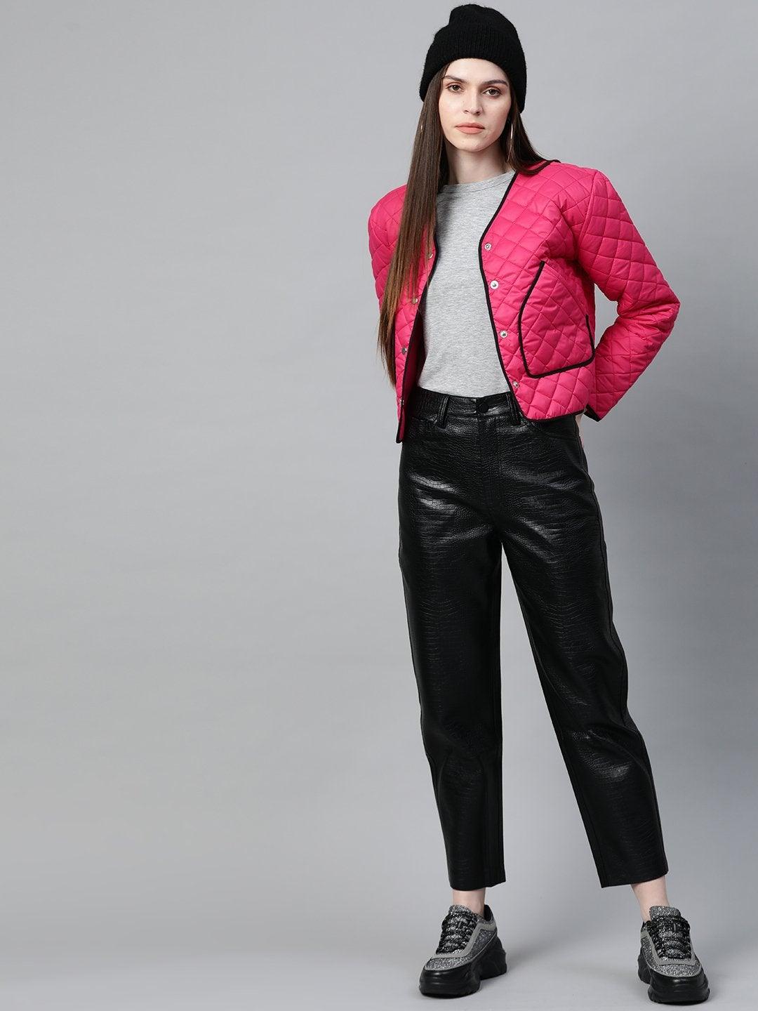 Women's Fuchsia Piping Detail Quilted Jacket - SASSAFRAS - Indiakreations