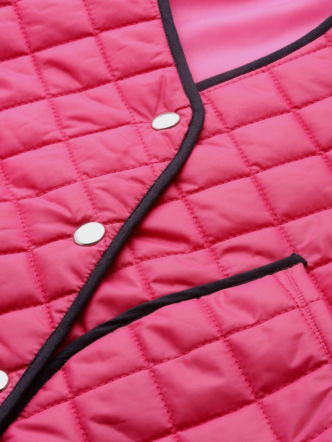 Women's Fuchsia Piping Detail Quilted Jacket - SASSAFRAS - Indiakreations