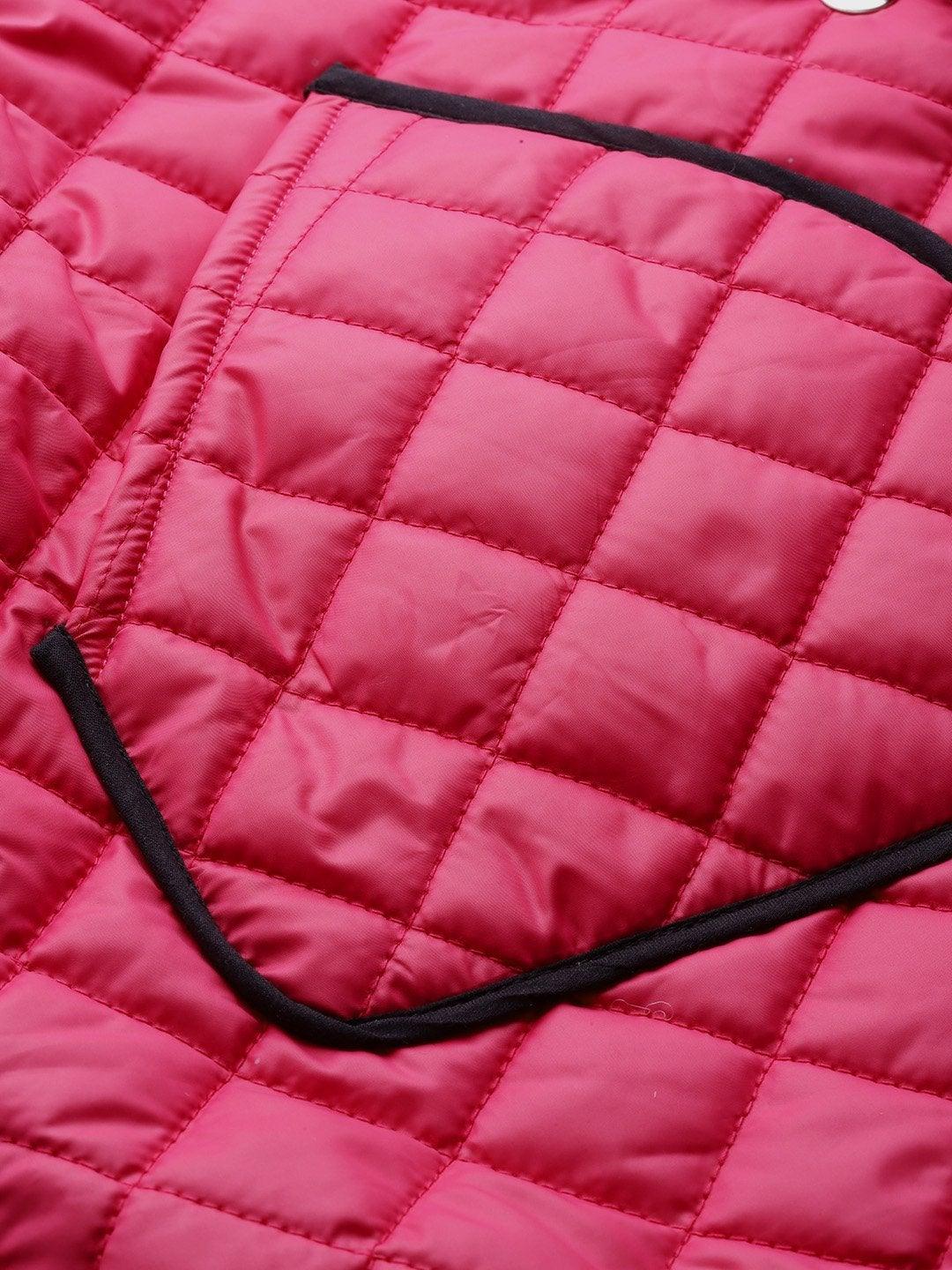 Women's Fuchsia Piping Detail Quilted Jacket - SASSAFRAS - Indiakreations