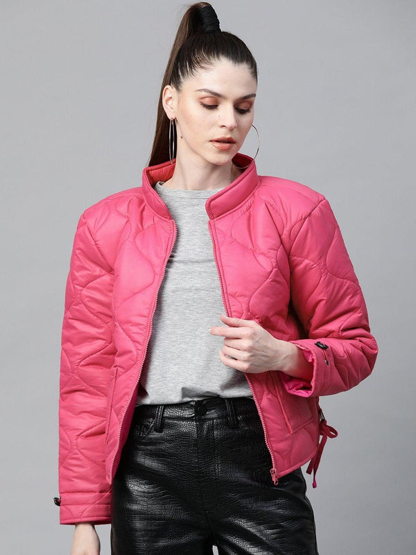 Women's Fuchsia Front Pocket Puffer Jacket - SASSAFRAS - Indiakreations