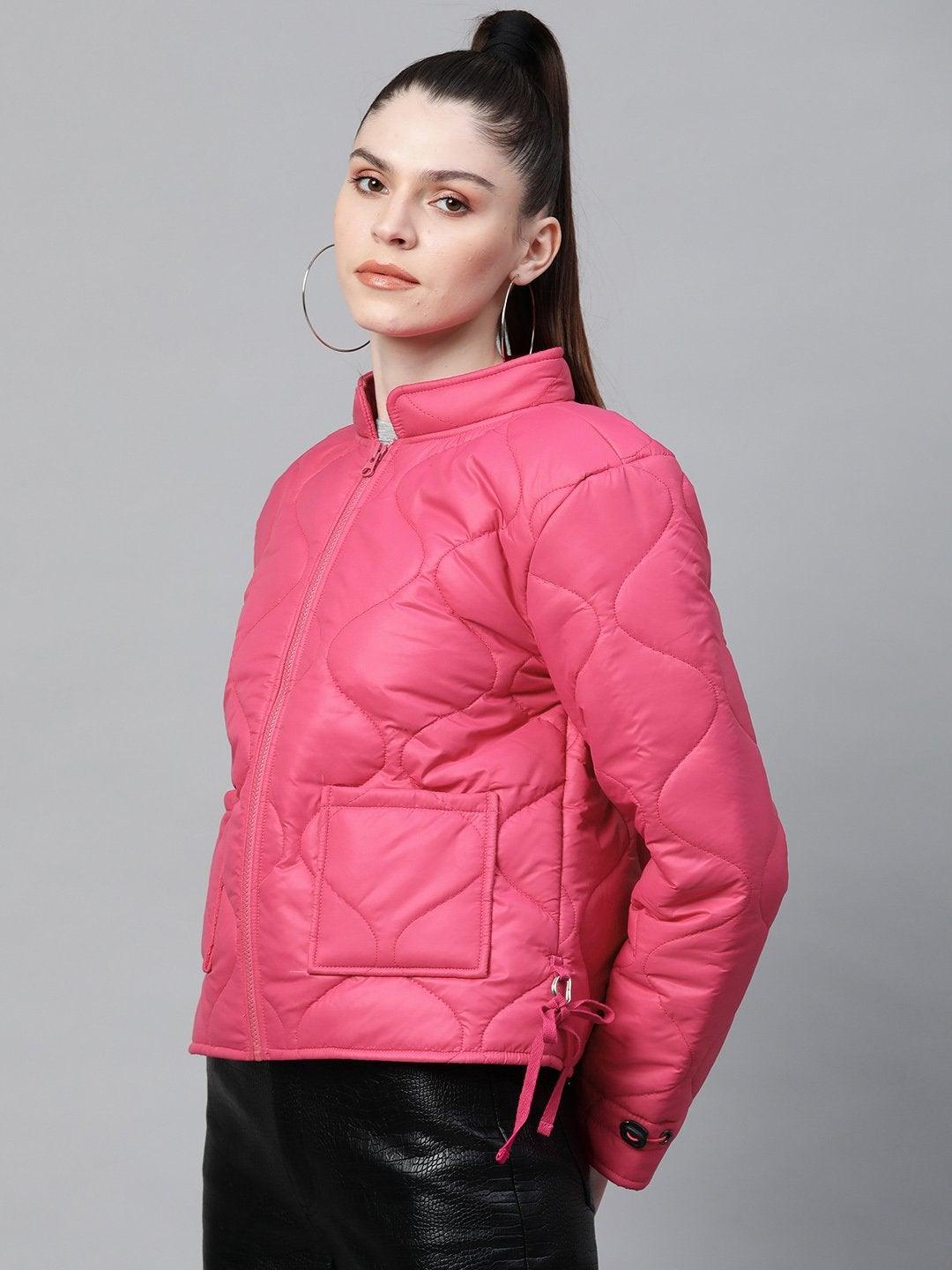 Women's Fuchsia Front Pocket Puffer Jacket - SASSAFRAS - Indiakreations