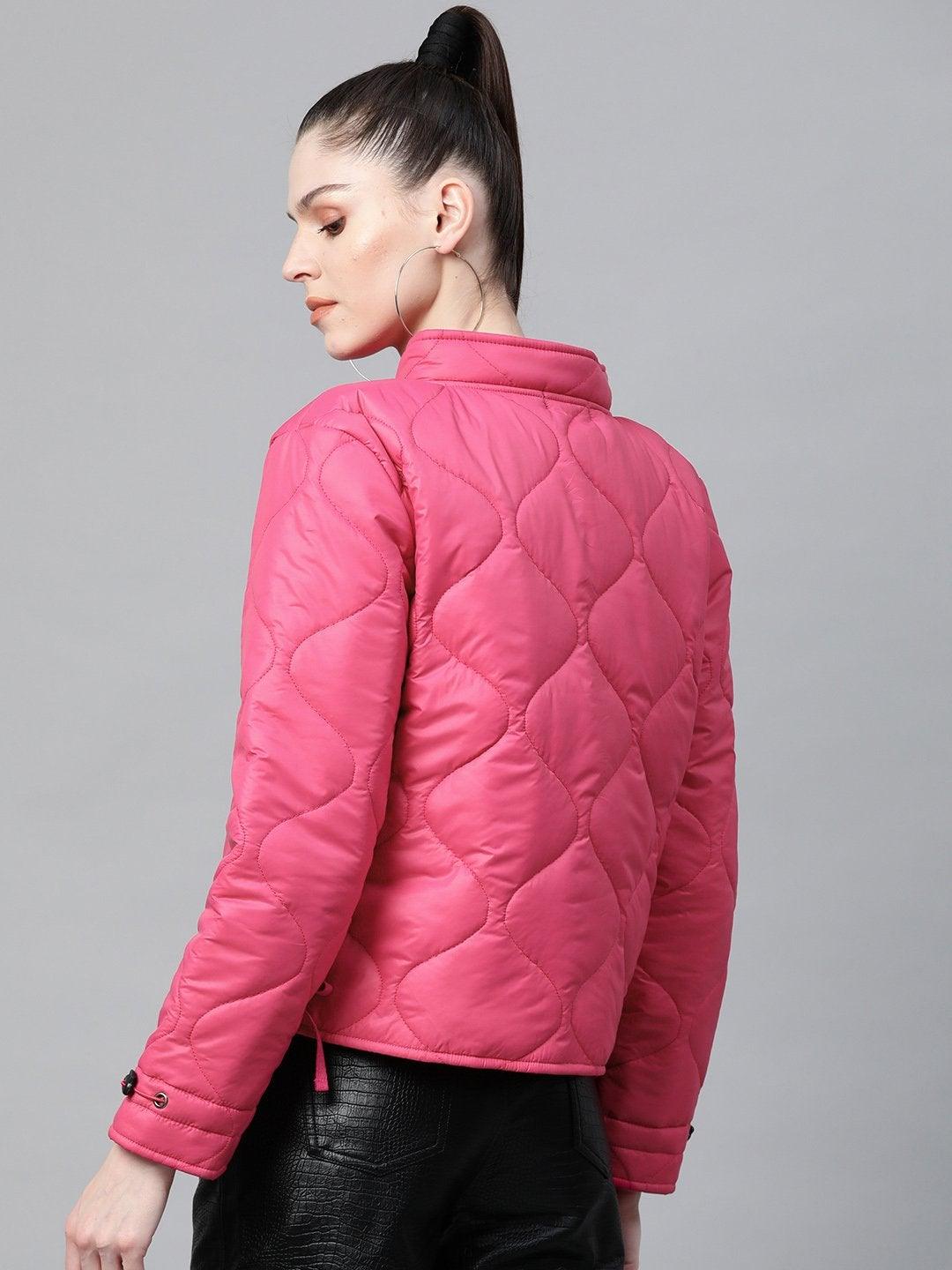 Women's Fuchsia Front Pocket Puffer Jacket - SASSAFRAS - Indiakreations