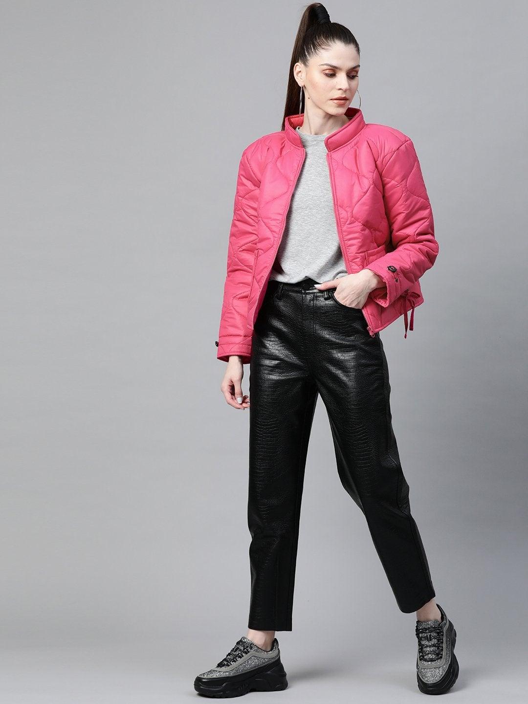 Women's Fuchsia Front Pocket Puffer Jacket - SASSAFRAS - Indiakreations