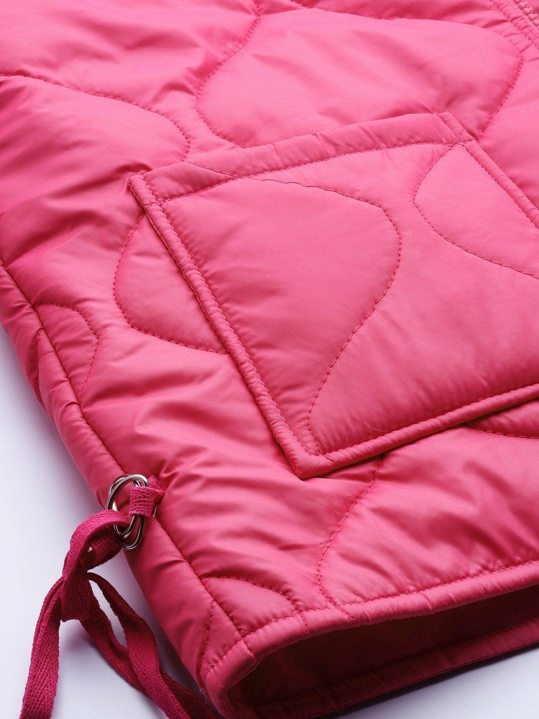 Women's Fuchsia Front Pocket Puffer Jacket - SASSAFRAS - Indiakreations