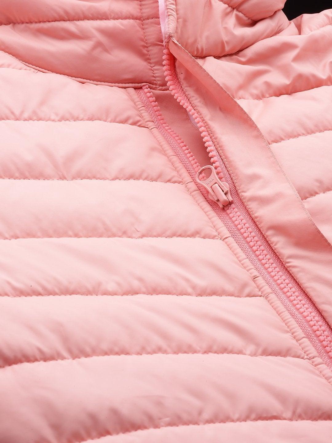 Women's Peach Hooded Long Puffer Jacket - SASSAFRAS - Indiakreations